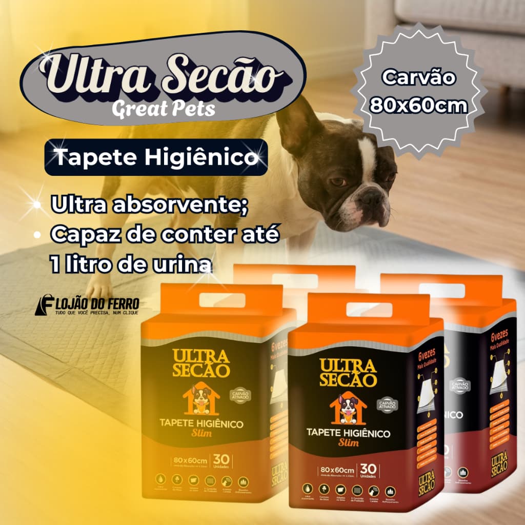 Kit 4 Tapete Higiênico Cachorro Cão Carvão Ativado 80x60 30un Fralda Grande Ultra Secão Great Pets