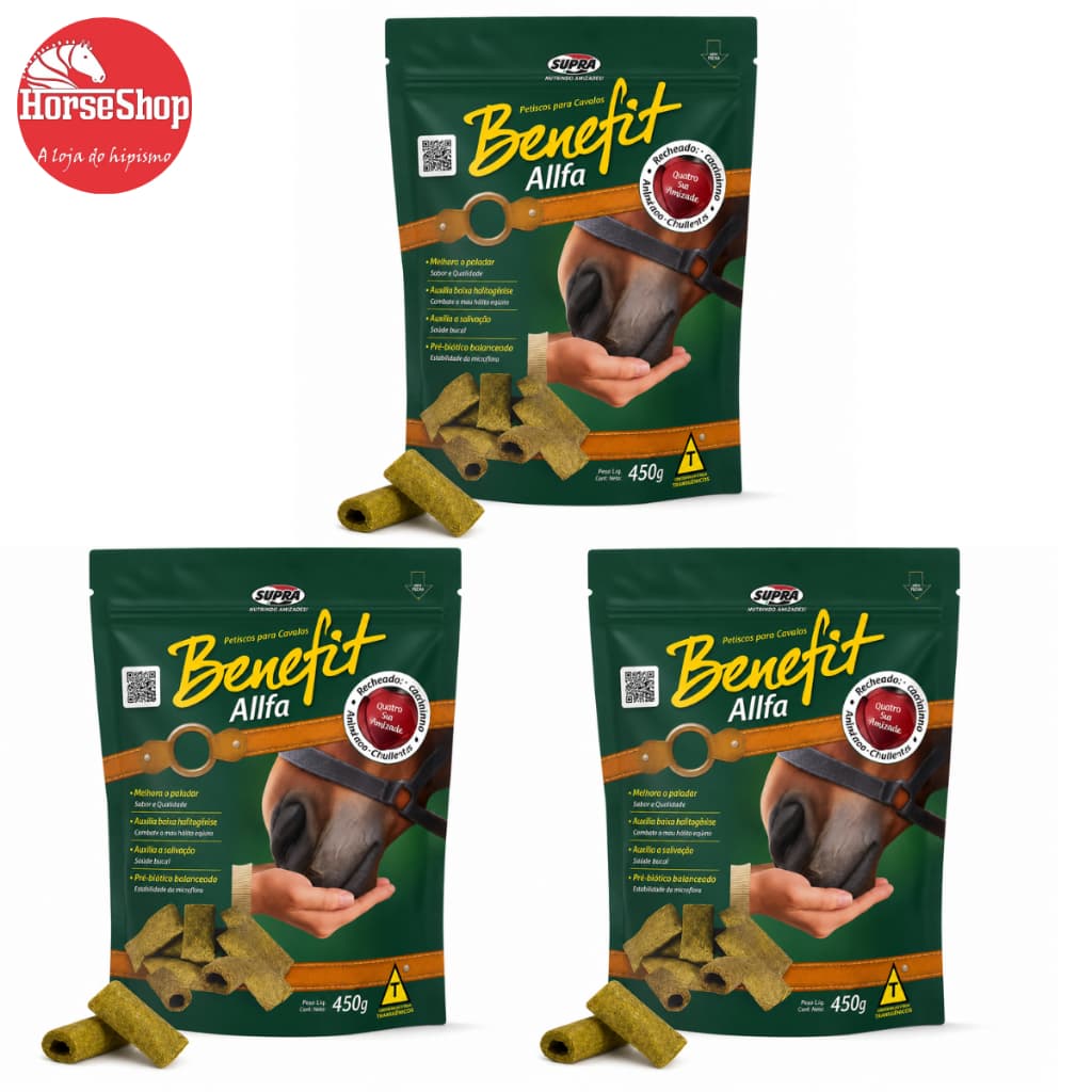 Biscoito Petisco Snack Cavalo Benefit Allfa Kit 3 Pacotes