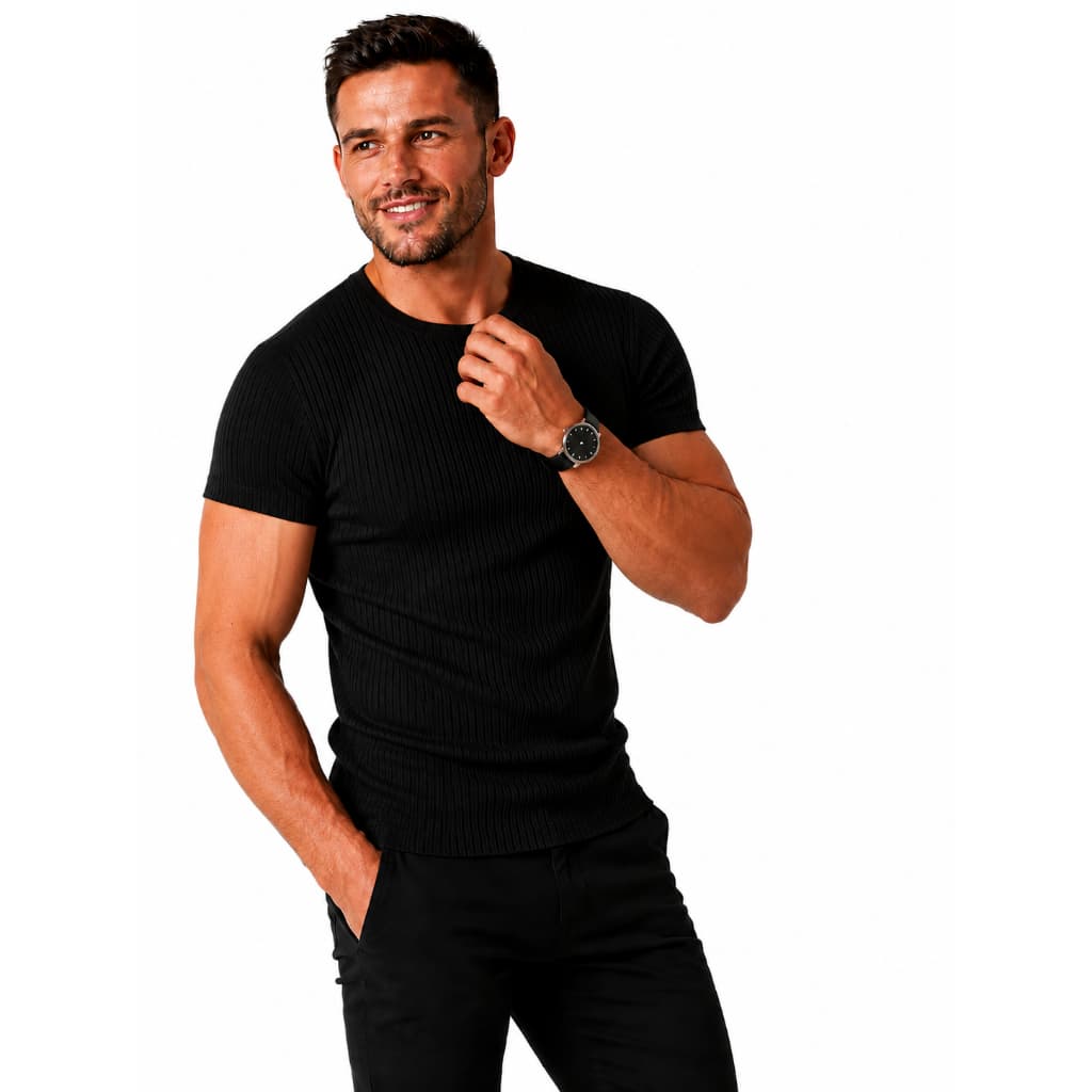 Camiseta Masculina Canelada Manga Curta Slim Premium