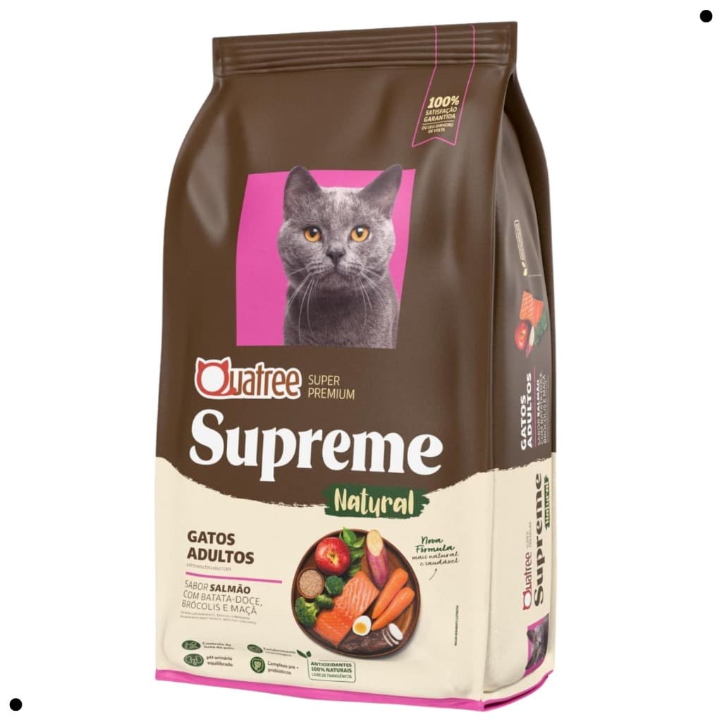 Alimento Quatree Supreme Ração Gatos Adultos Salmão e Batata Doce 10.1Kg Super Premium Cat