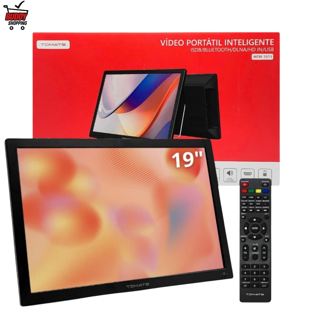 Monitor Portátil 19 HD com Bateria Smart Bluetooth HDMI ISDB-T Digital Tomate