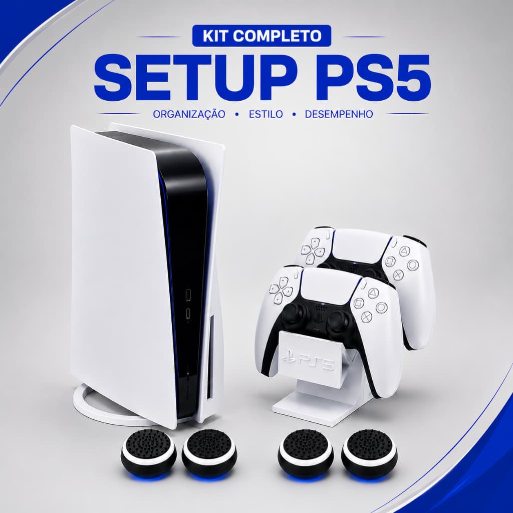 Suporte PS5 Base De Mesa Vertical + Grip + Suporte Controle
