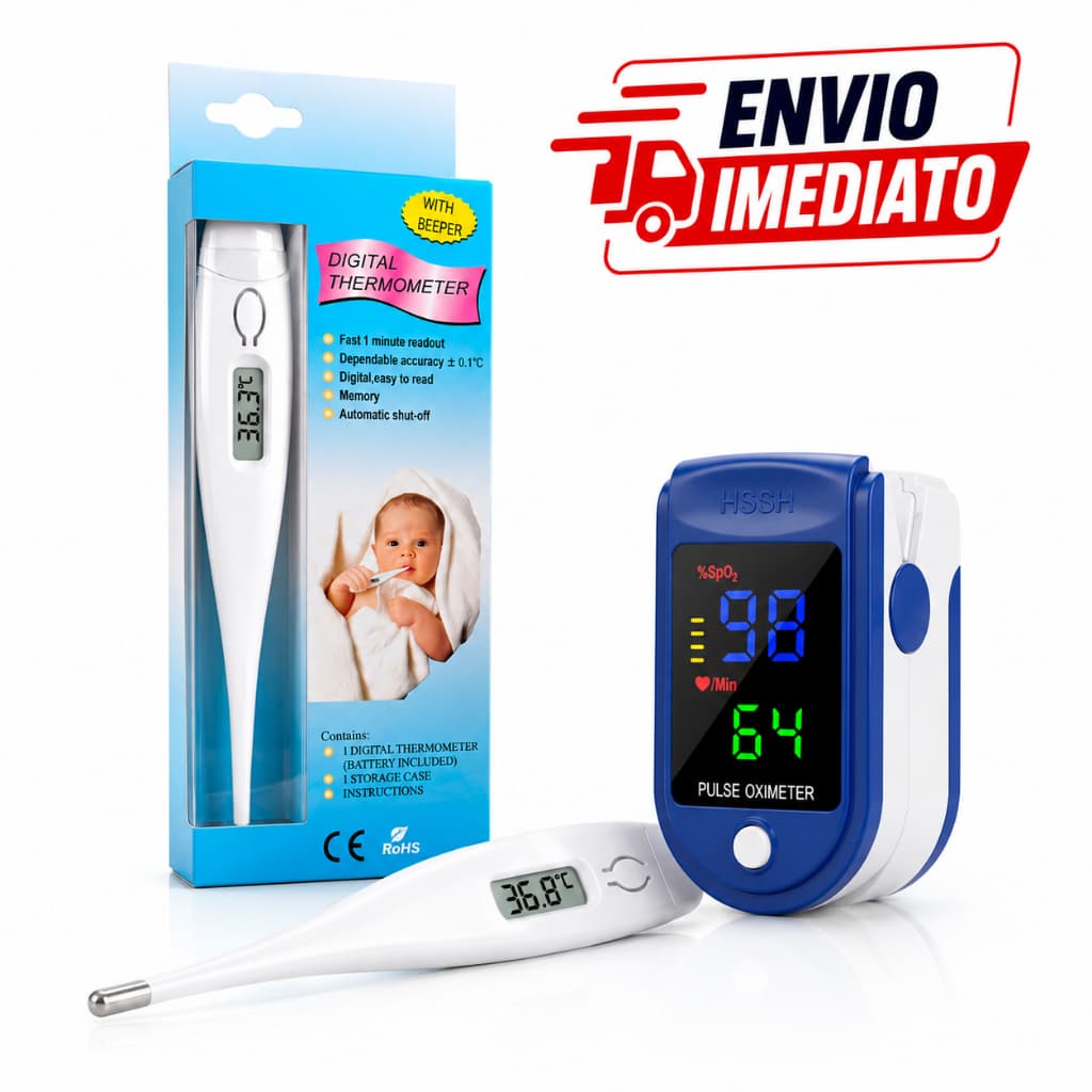 Kit Termometro Digital Oximetro de Dedo Adulto e Infantil Cuide da Febre e Oxigenação em Casa