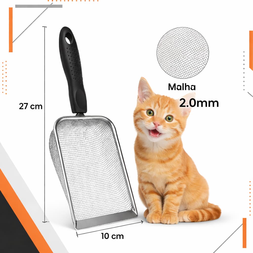 Pá Higiênica Inox para Gatos/ Pá coletora de Areia/ Resistente Fácil de Limpar