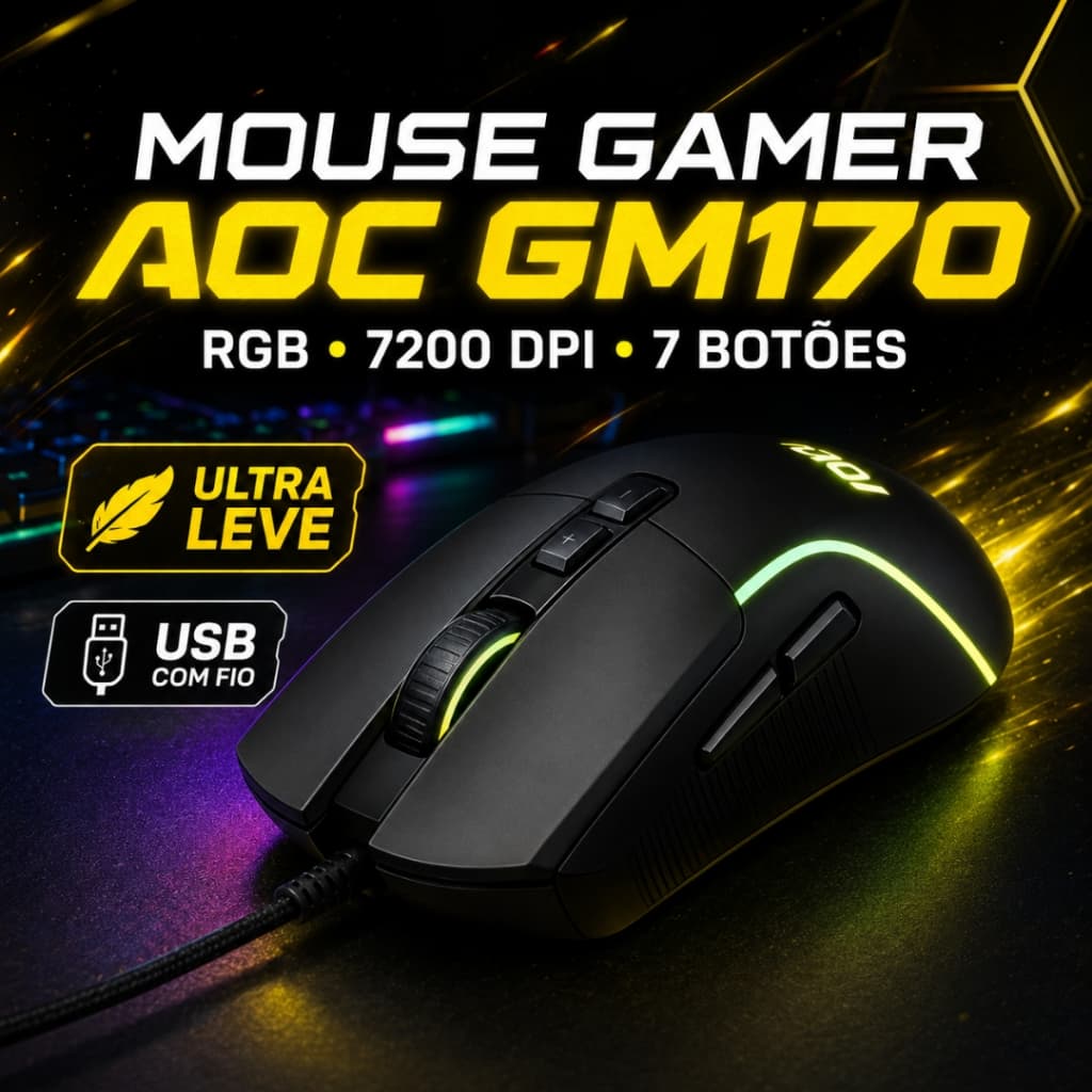 MOUSE GAMER PARA JOGOS COM FIO AOC GM170B RGB 7 MODOS DE CORES CSGO VALORANT LOL  ROBLOX MINECRAFT