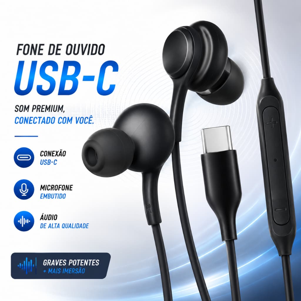 Fone de Ouvido USB-C Intra-Auricular com Microfone Controle Lehmox
