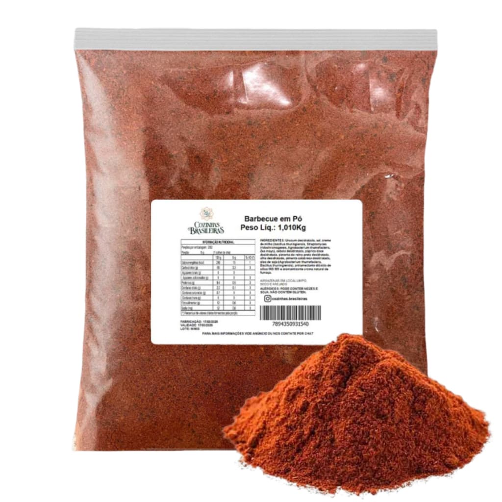 Cozinhas Brasileiras barbecue em pó tempero defumado ideal p/ churrasco carne assada frango 200g, 500g e 1,010Kg