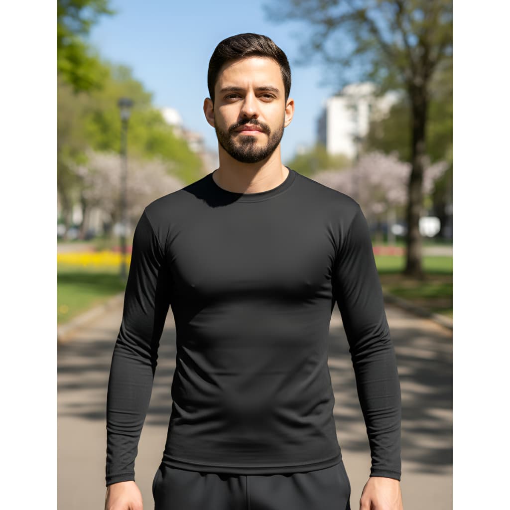 Camisa EsportivsaTreino Roupa de Treino, Camiseta de Treinar Preta Segunda Pele Protecao Termica