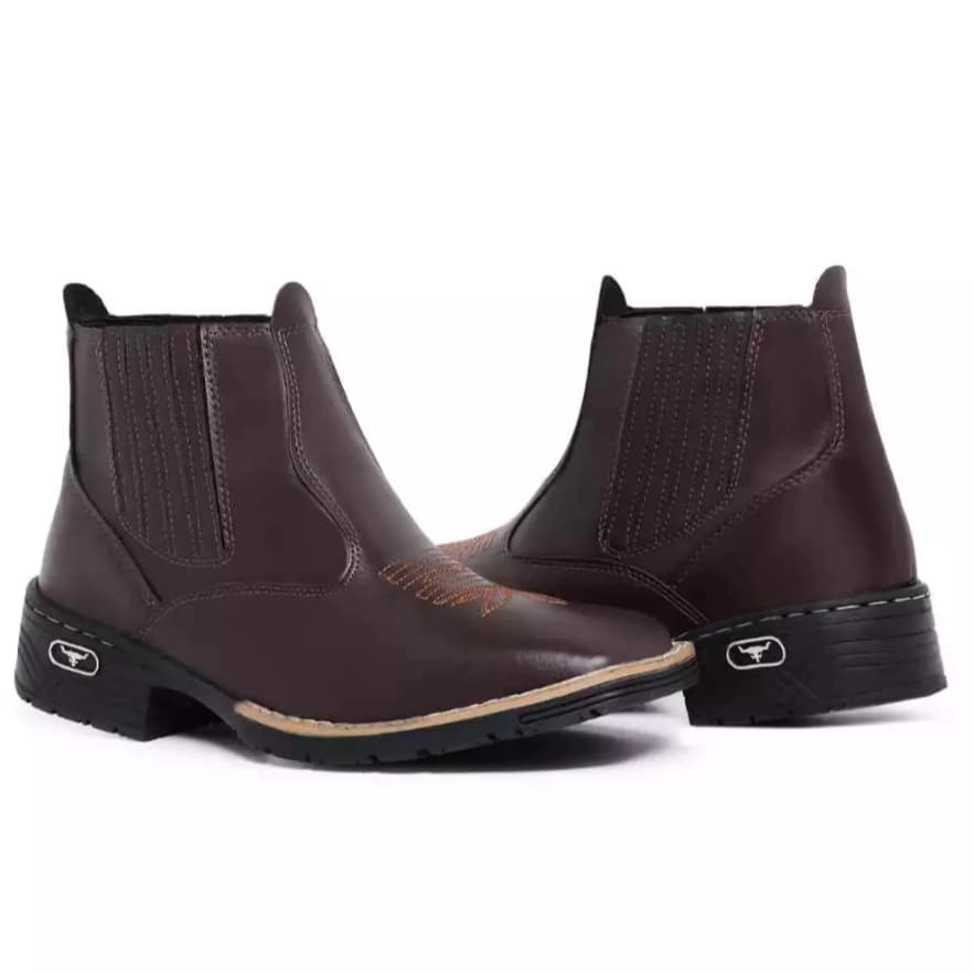Botina Texana Masculina Bota Bordada Country Confortável Em Couro