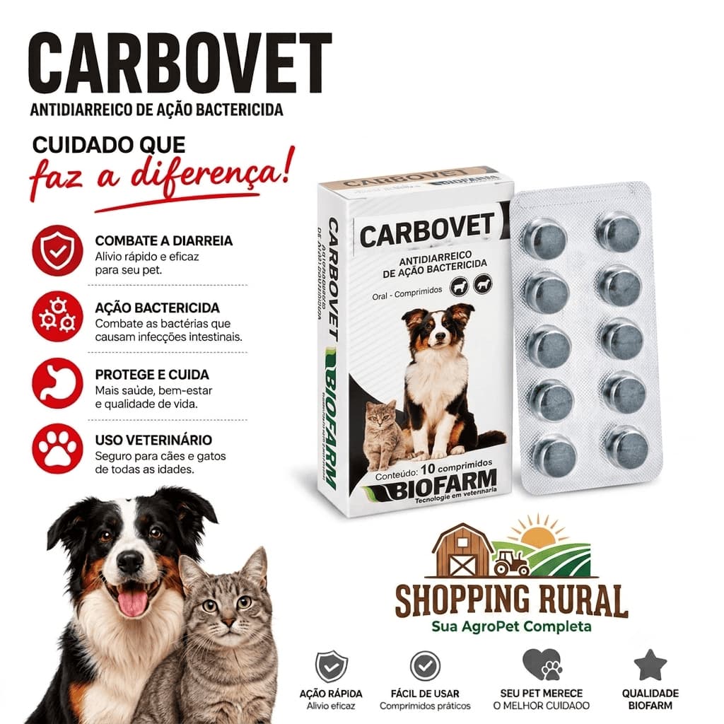 Cartela Carbovet Com 10 Comprimidos Biofarm Cartela Sem A Caixa