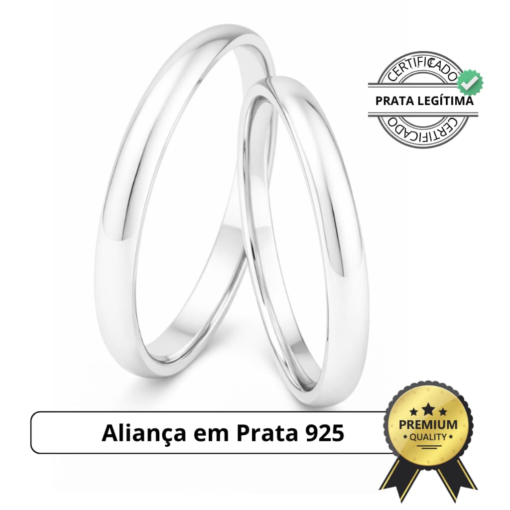 Aliança em Prata 925 Legítima 2mm Abaulada Para Namoro Compromisso Noivado com Garantia Promoção Top