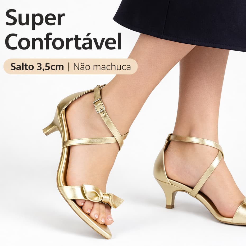 Sandália Feminina Elegante Festa Salto Baixo Mini 3,5 cm  Confortável Bico Fino Social Envio Imediato