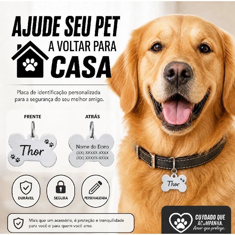 Plaquinha Identificação Pet Cachorro Gato Envio Imediato