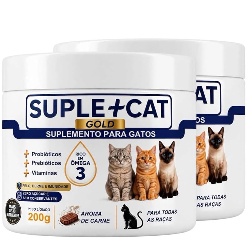 Suplemento Gato Suplemais Cat 400g Queda de Pelos Derme Coceiras Alergias Lambeduras Pele Sensível