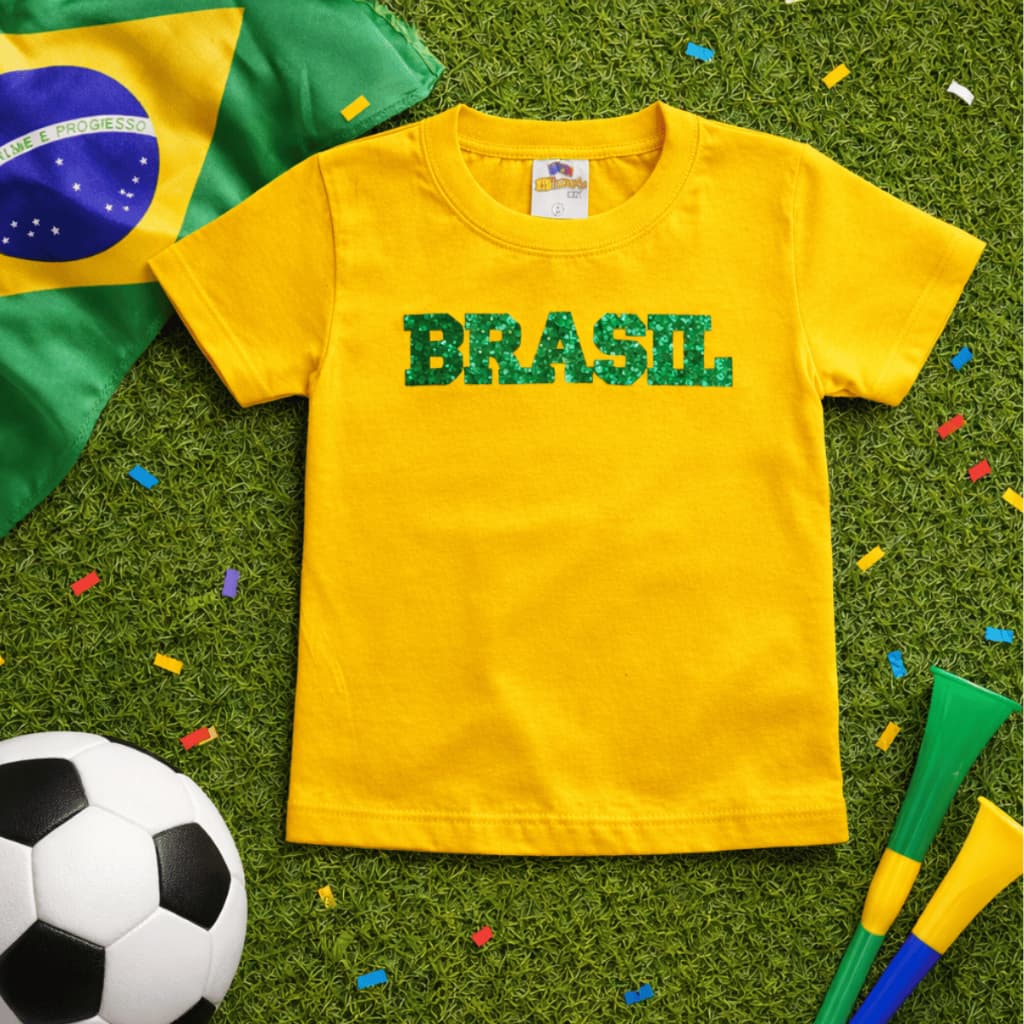 Camiseta Brasil Infantil e Juvenil 1 aos 14 anos.