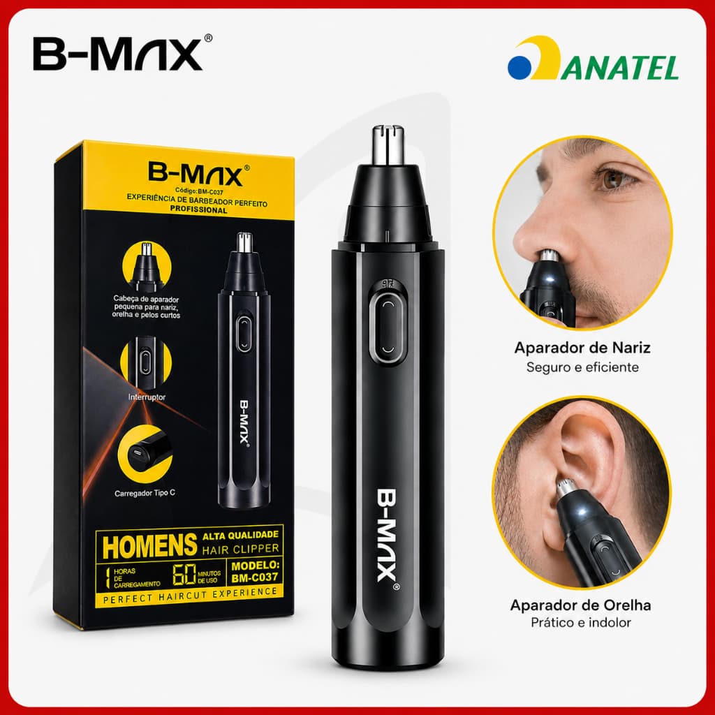 Máquina Aparador de Pelos Nariz Maquininha Recarregável B-Max