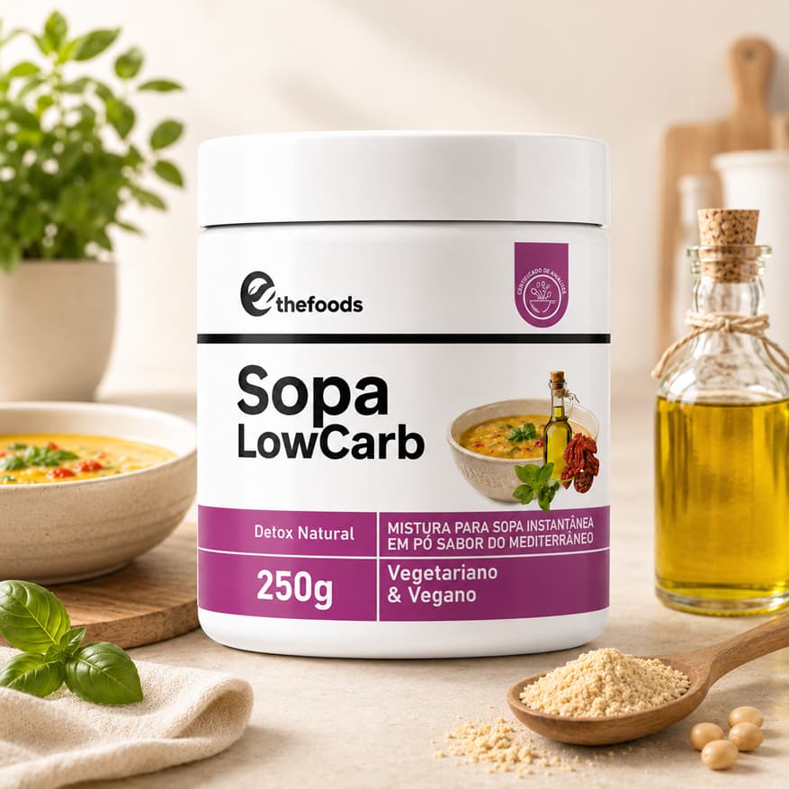 Sopa Low Carb Instantânea Sabor Mediterrâneo 250g Detox Natural Vegana Sem Glúten Sem Conservantes