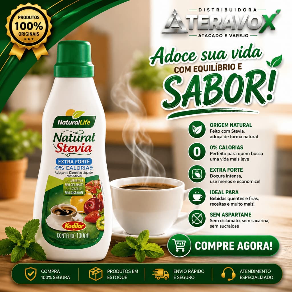 Adoçante Líquido Natural Stevia Extra Forte Zero Calorias 100ml Natural Life