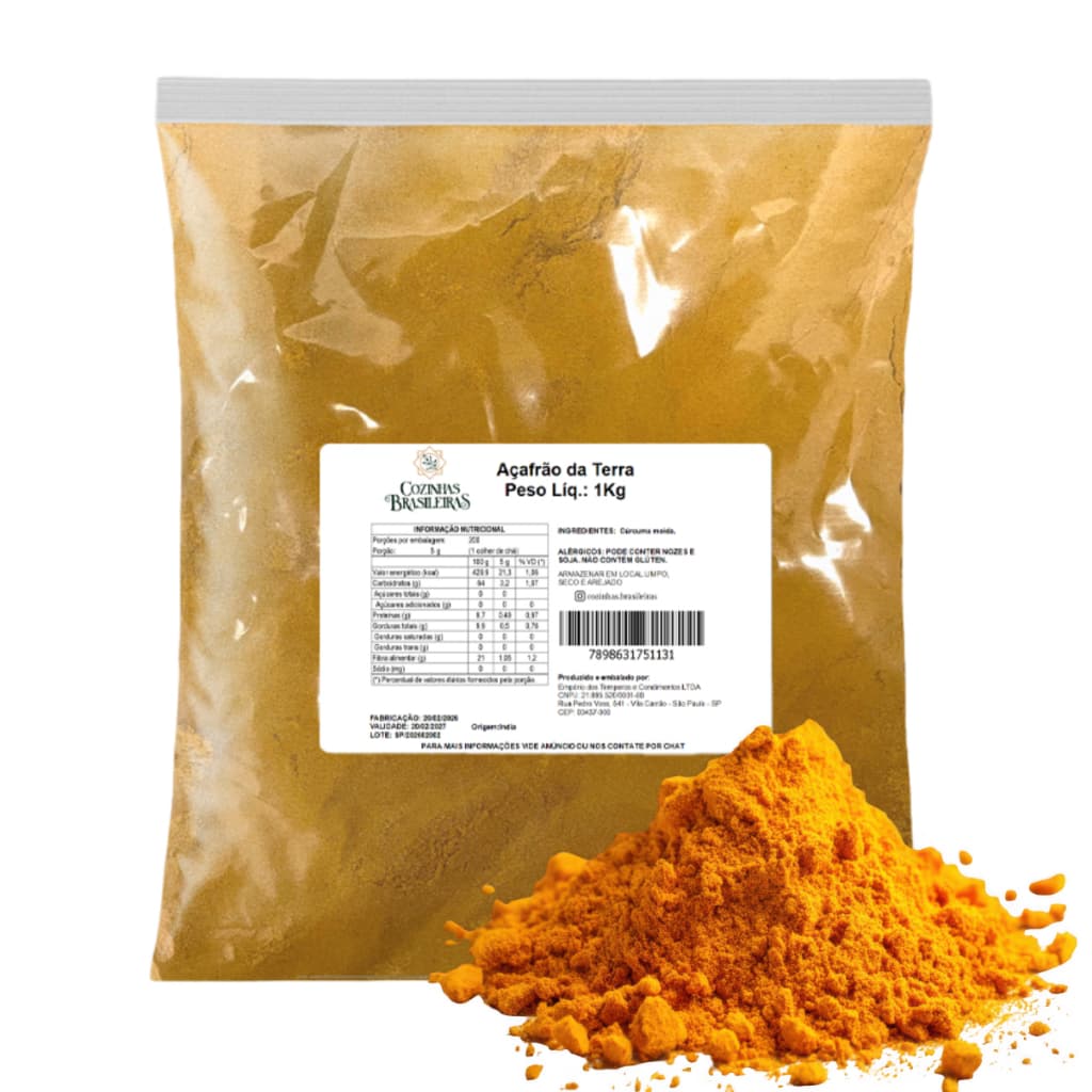 Cozinhas Brasileiras tempero açafrão da terra em pó curcuma p/ carne arroz aves peixe chá 200g a 1Kg