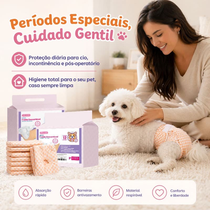 Newpet Fralda Descartável Cachorra Fêmea Transpável Anti-Vazamento Lateral Cuidado do Cio Tamanhos P M G