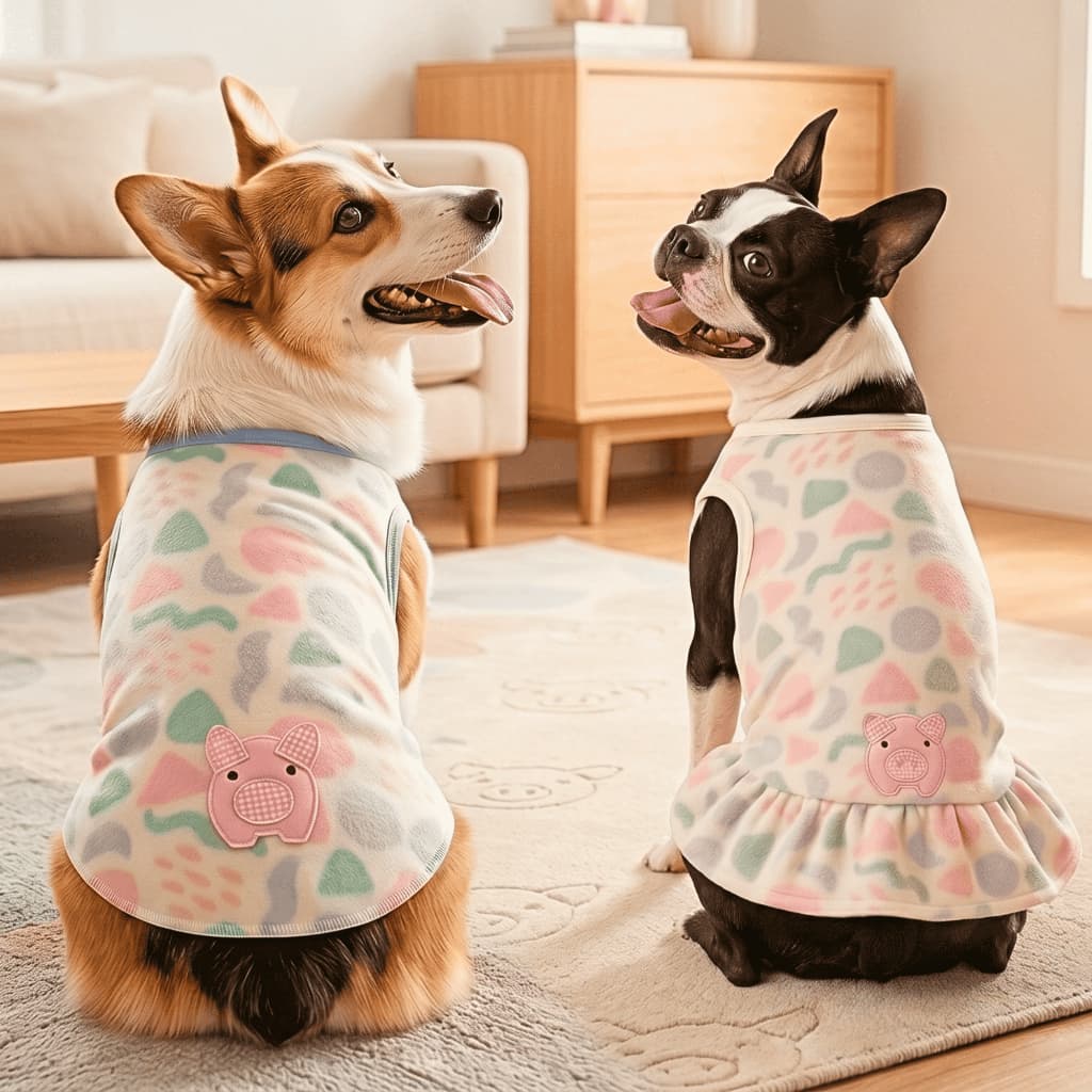 Roupa Pet Inverno Soft Porquinho Regata e Vestido Cachorro Gato Quentinha | Opção de Kit 2 peças