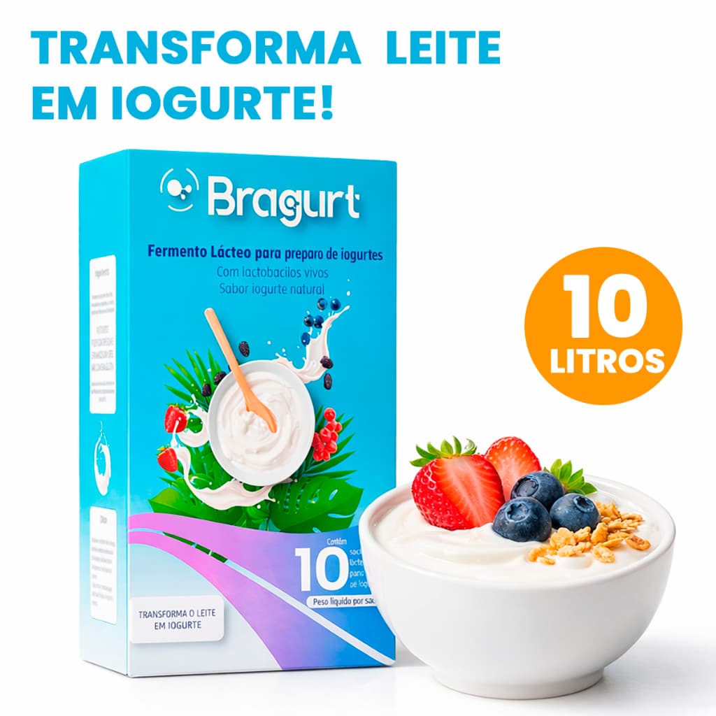 Fermento Lácteo Saudável Para Iogurte Natural Lactobacilos Caseiro Rende 10 Litros Bragurt