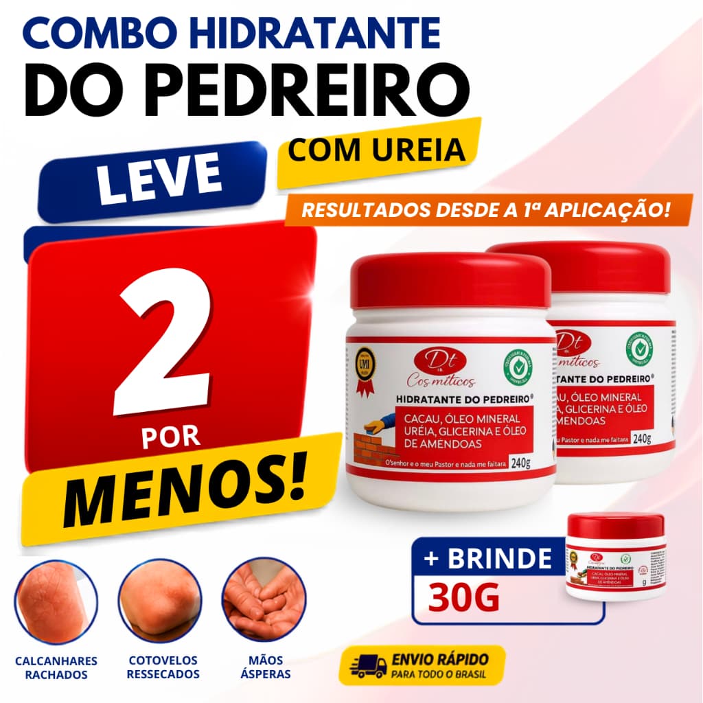 Combo Creme de Pedreiro para os Pés 2x240g com Ureia Hidratante para Pés Rachados e Calcanhares Ressecados