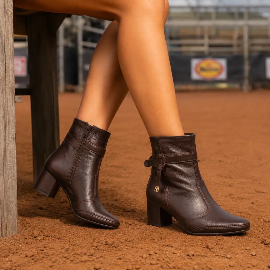 Bota Ramarim Feminina Original Couro Legítimo Salto Bloco
