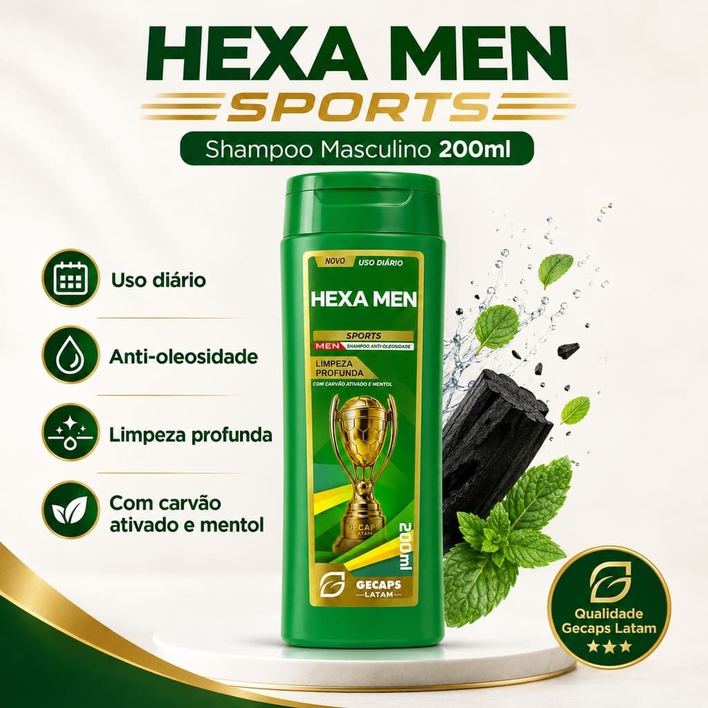 Shampoo HEXA MEN limpeza Profunda | Controle de Oleosidade  200ml