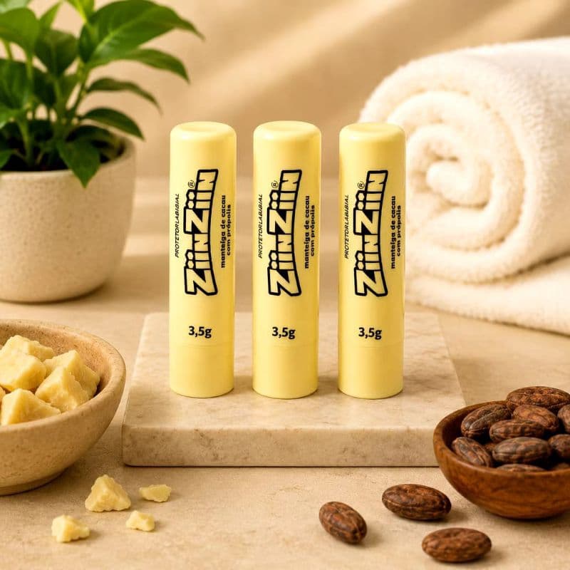 Kit c/ 3 - Manteiga de Cacau ZiinZin com Própolis Hidratante Labial Protetor para Lábios