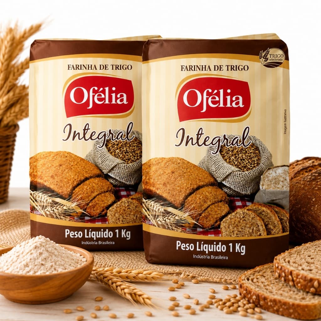 Kit 2 Unidades Farinha De Trigo Integral Ofélia 1Kg
