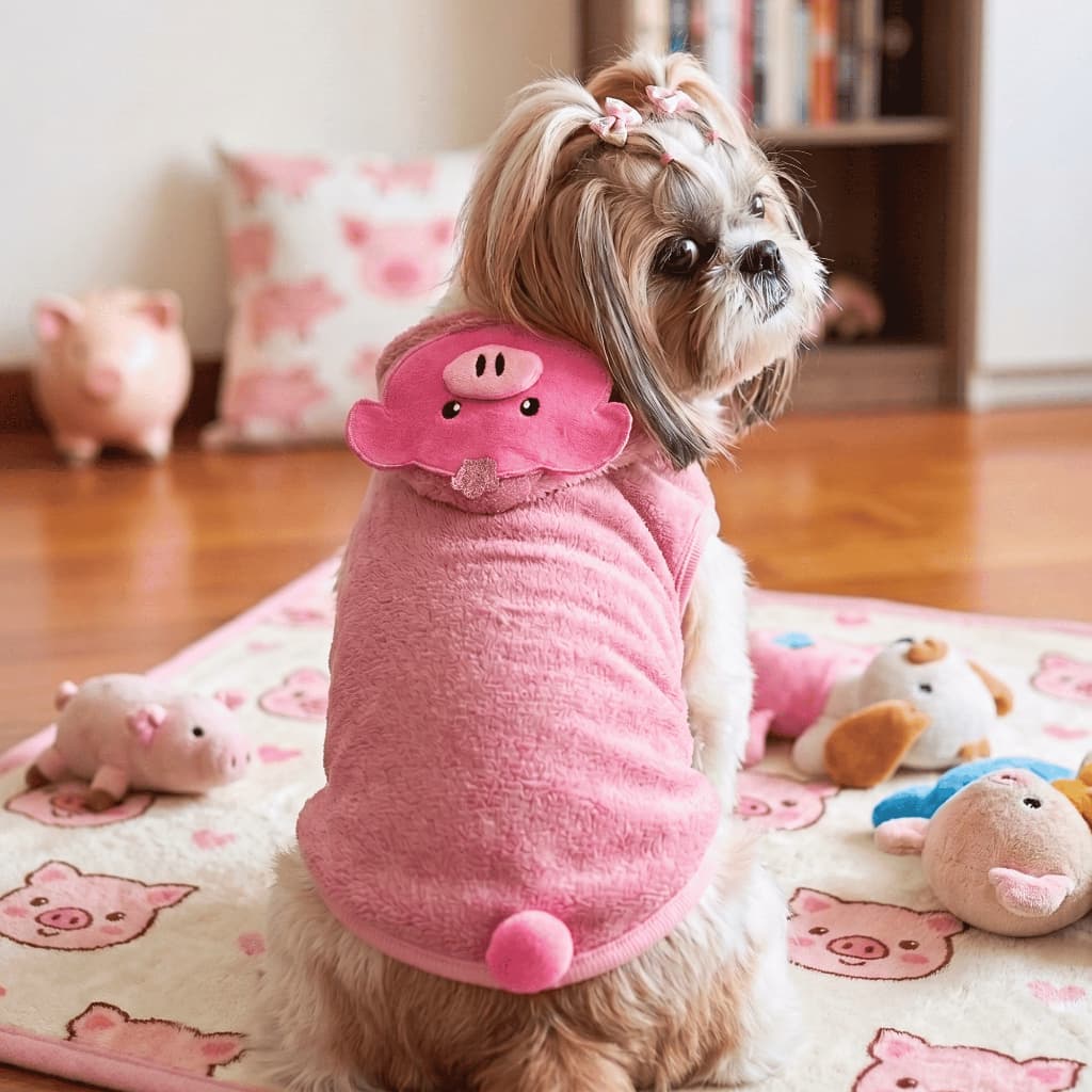Roupa Pet Porquinho Fantasia Cachorro Gato Fleece Rosa Capuz Focinho Laço Blusa Inverno
