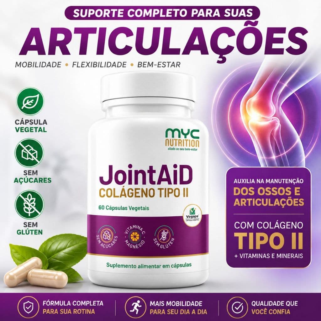 Colágeno Tipo 2 com Magnésio 60 Cápsulas Vitamina C Sem Açúcar