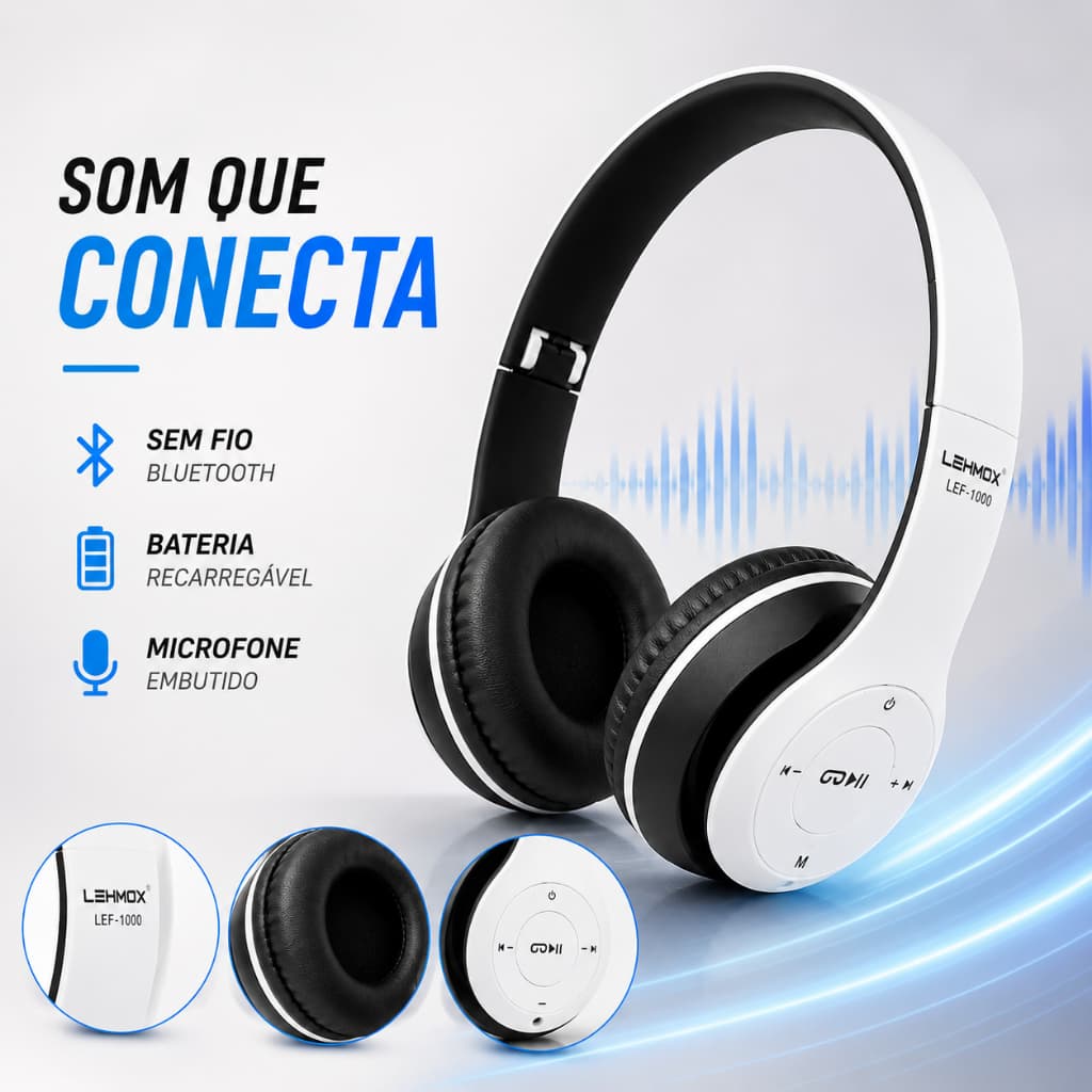 Headset Bluetooth Sem Fio Lehmox Confortável para Música Chamadas e Jogos