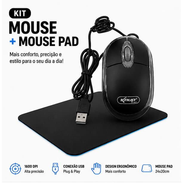 Kit Mousepad + Mouse Home Office e Jogos Games Notebook Pc