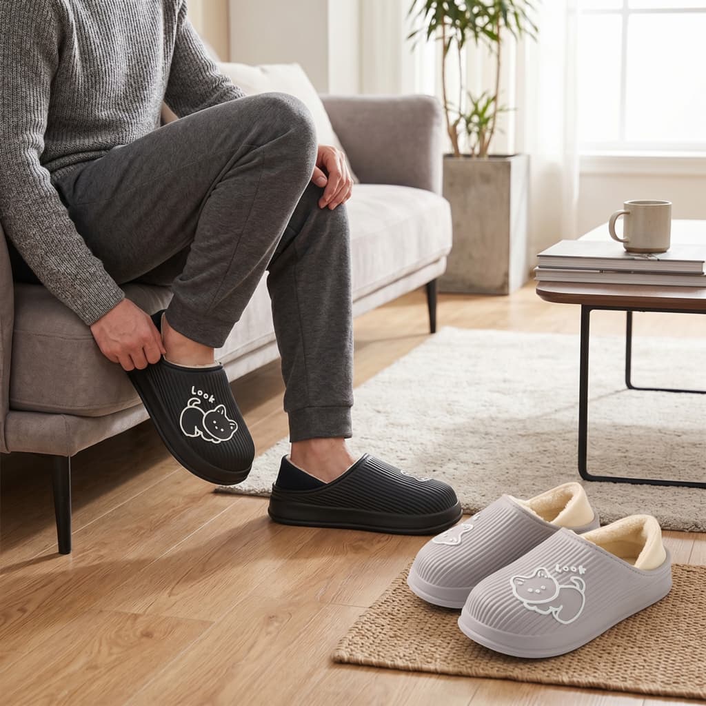 Pantufa Chinelo De Casa Masculina Feminina Adulta  Impermeáveis em EVA de Calçado Fechado Pelúcia Confortável Inverno