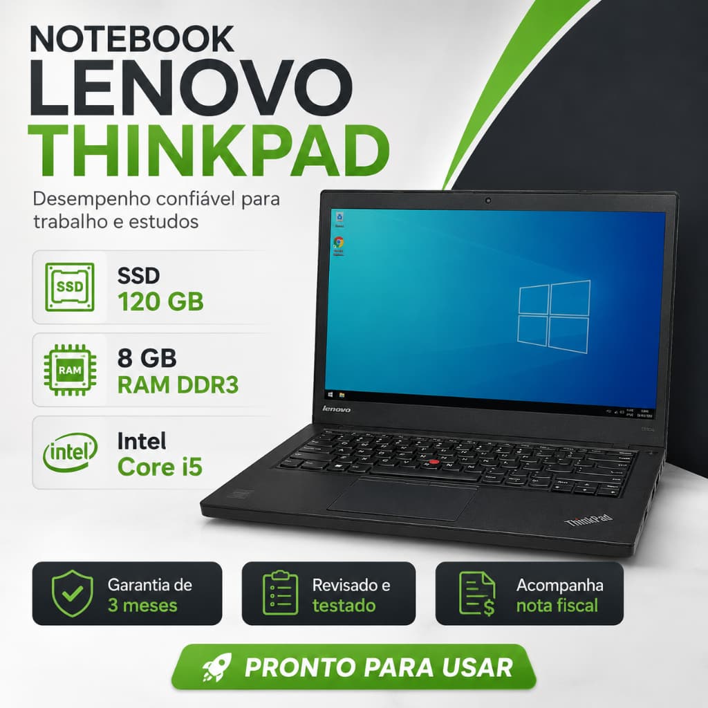 Notebook Lenovo Thinkpad | Core I5 | 8gb Ram | Ssd 120gb - QUALIDADE TRABALHAR CONFIAVEL BARATO FACULDADE ESCOLA
