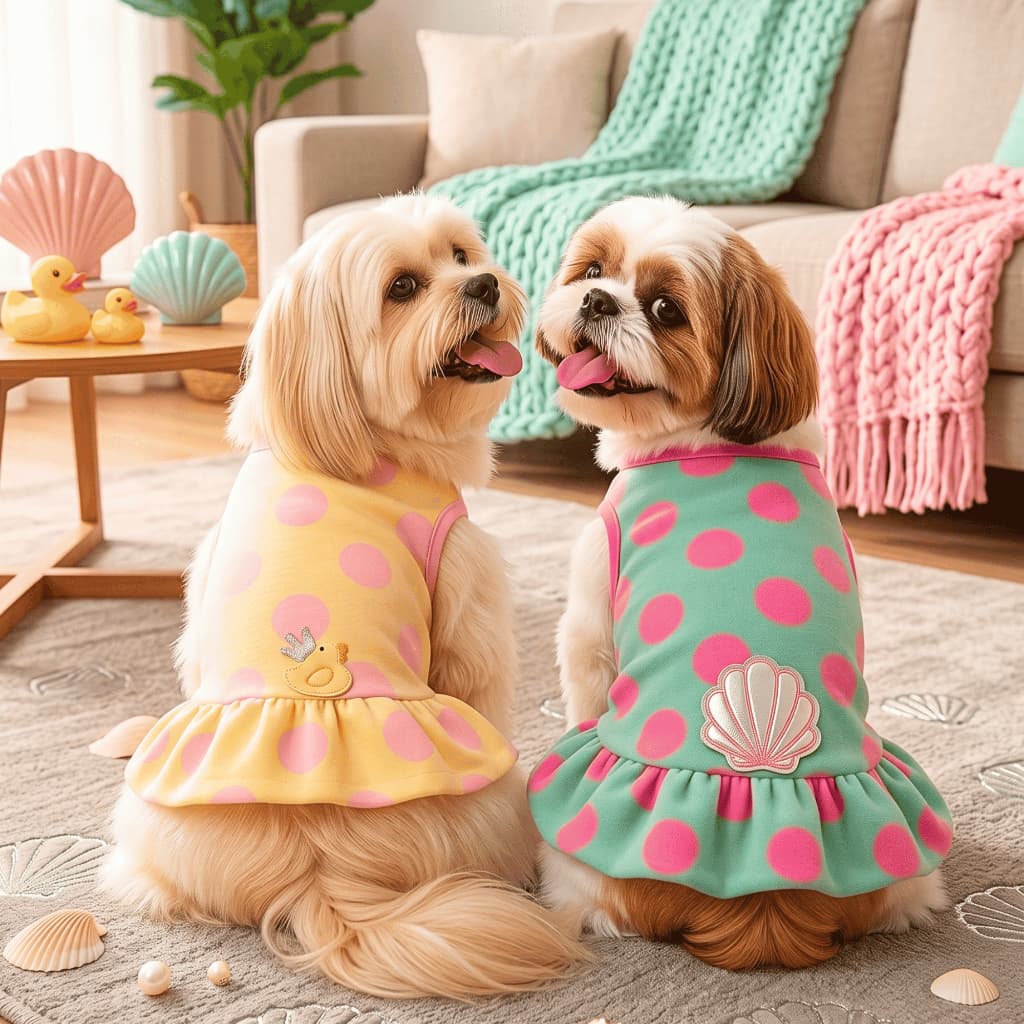 Roupa Pet Inverno Soft Vestido Poá Conchinha e Patinho Cachorro Gato Quentinho