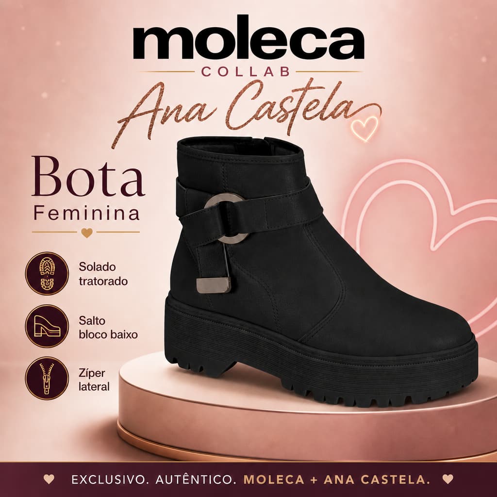 Bota Feminina Moleca Tratorada Plataforma Confortável Com Zíper | Lançamento Original !