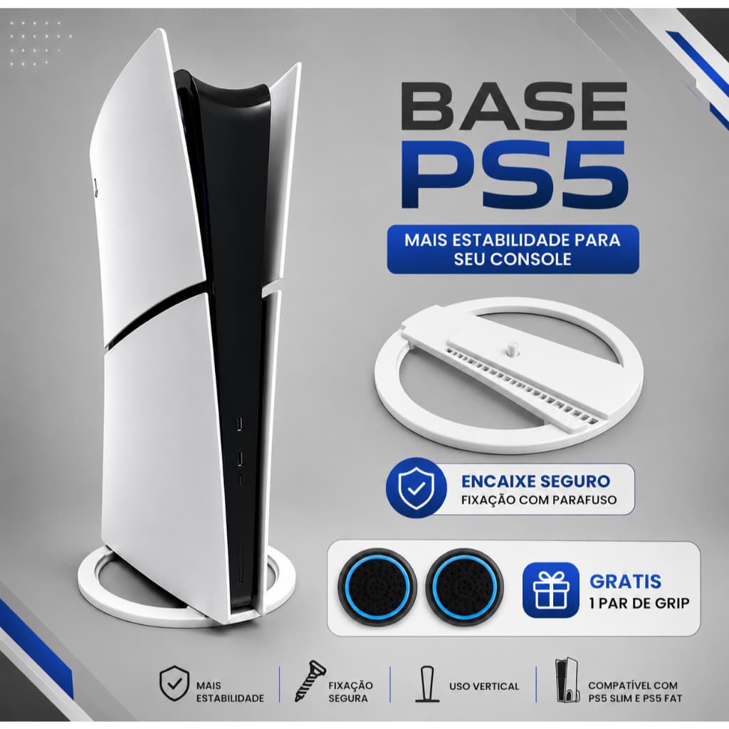 Suporte PS5 Base De Mesa Vertical + Grip + Suporte Controle