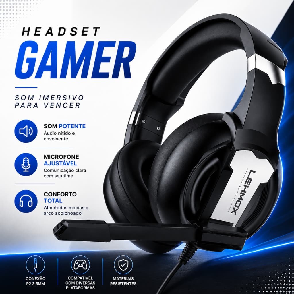 Fone Gamer P2 Com Microfone Lehmox Hyper GT Drive 50mm Som Estéreo Para PC Notebook