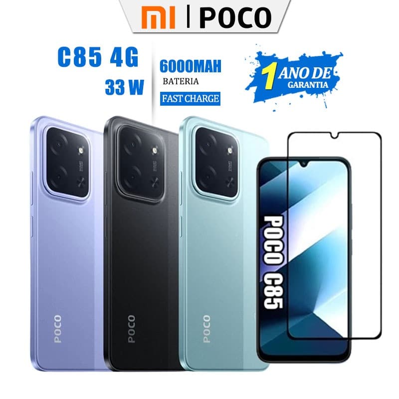 Xiaomi POCO C85 4G NFC Android 15 Tela LCD 6.9" 120Hz Original Versão Global Bateria 6000mAh NOVO