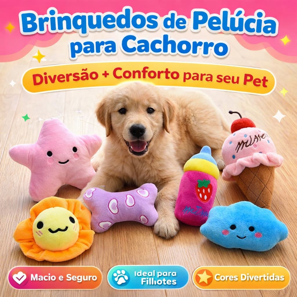 Kit 3 Pelucia Pet Mordedor Para Cachorro com Apito Resistente Filhote e Adultos Pronta Entrega