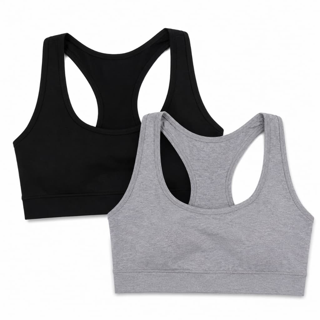 Kit 2 Top Suplex Feminino Nadador Fitness Sem bojo Preto e Cinza Liso
