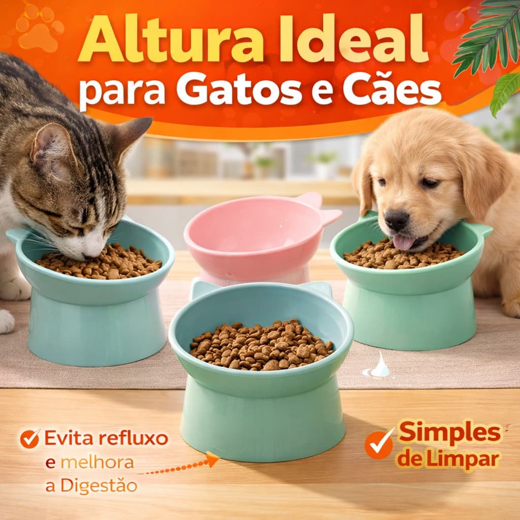 Comedouro Bebedouro Gatinho Elevado Pets Cães Gatos Plastico Antiformiga Inclinada
