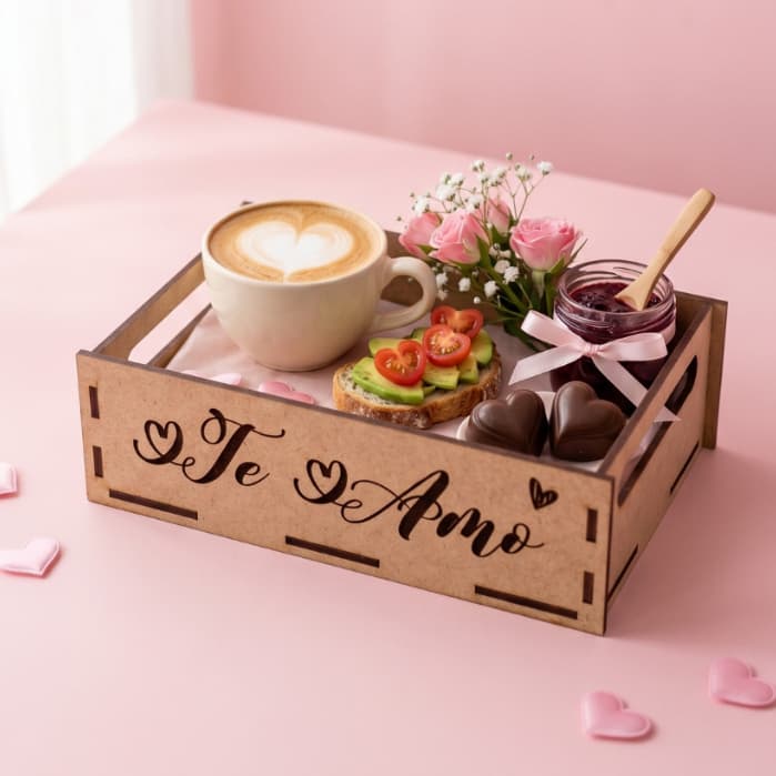 Kit 20 Bandejas MDF 10x15 Dia dos Namorados Impressão UV Cesta Café da Manhã Presente Lembrancinha Casal
