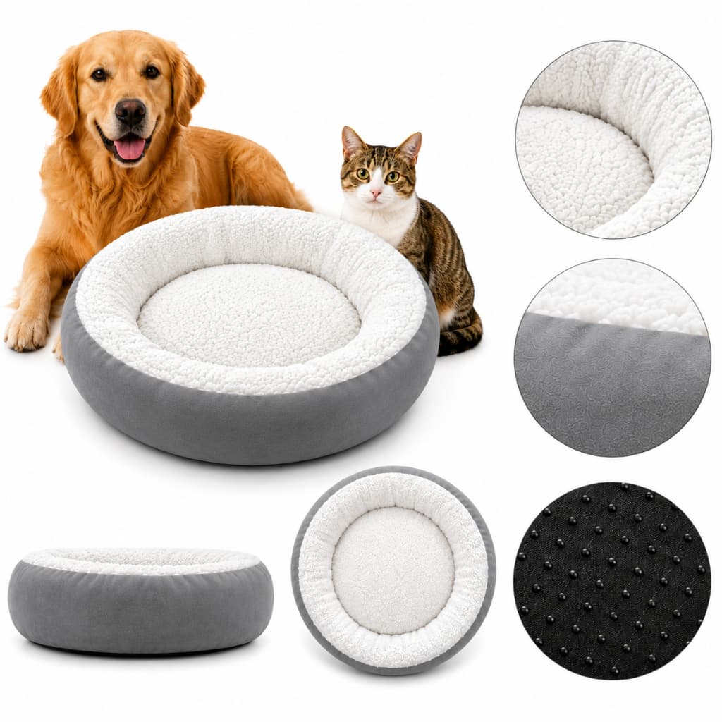 Caminha Cama Pet Sherpa Macia Redonda 50x50cm Cães e Gatos Confortável Pelúcia Quente