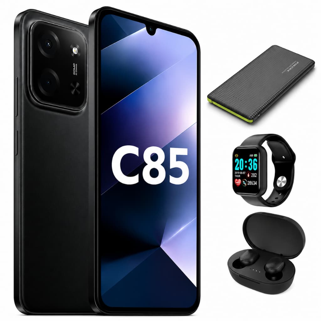 Smartphone Celular C85 NFC 256GB 8GB RAM Dual SIM + Fone Bluetooth Relógio + Powerbank 10000mah