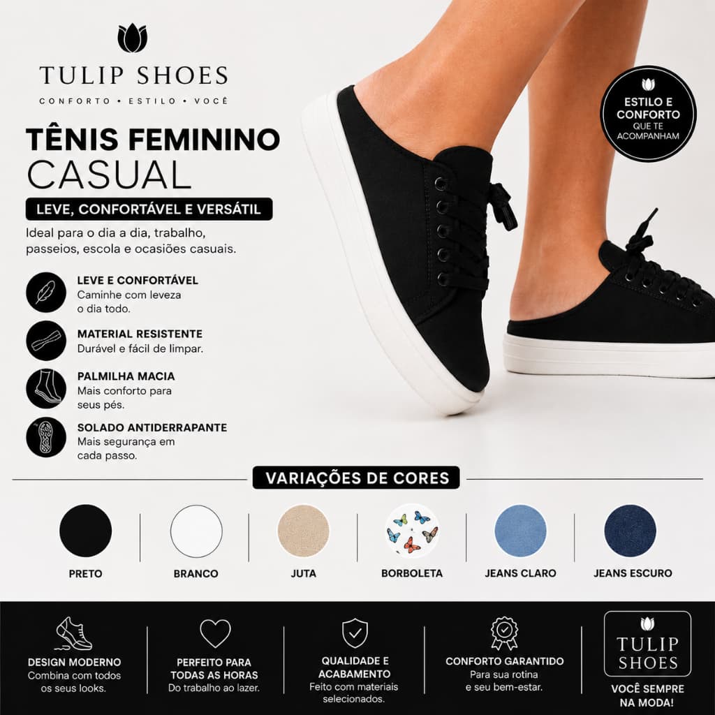 Tênis Feminino Calce Facil Aberto Cadarço Cores Básico Praticidade