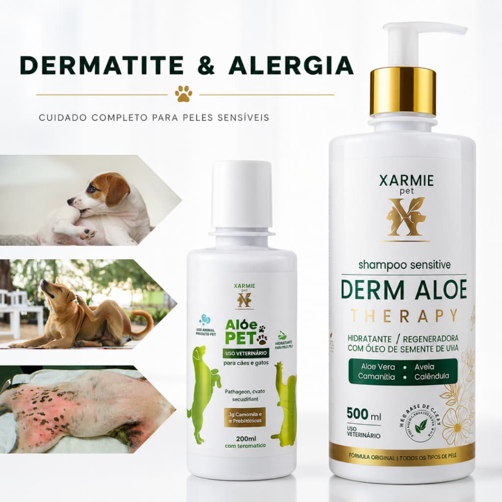 KIT DERMATITE E ALERGIA PET | Alívio da Coceira, Vermelhidão e Irritação | Derm Aloe + Aloe Pet